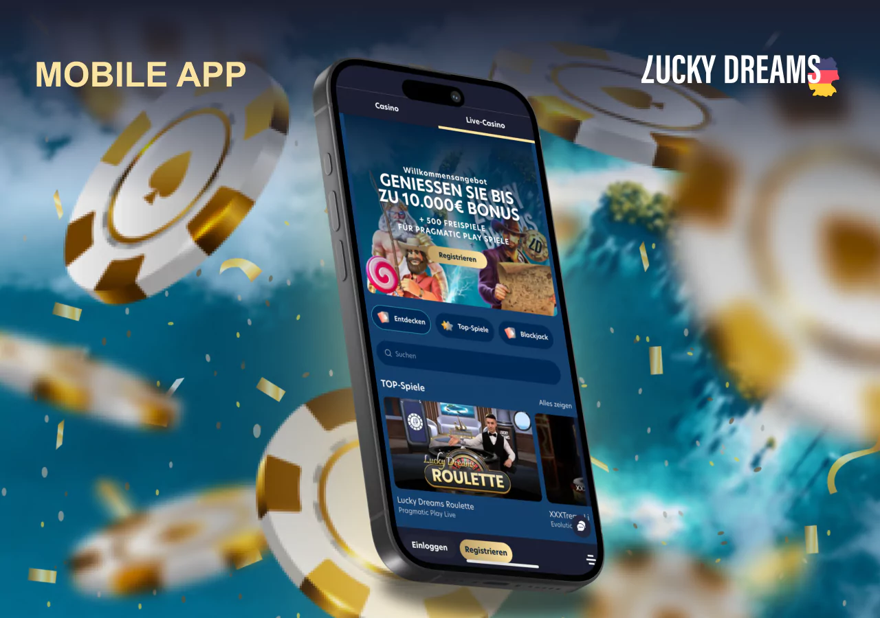 Lucky Dreams Spielplattform auf einem Mobiltelefon