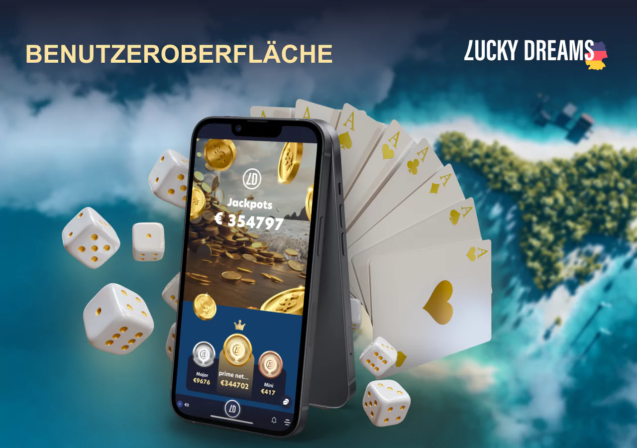 Merkmale der Benutzeroberfläche derLucky Dreams Casino-App